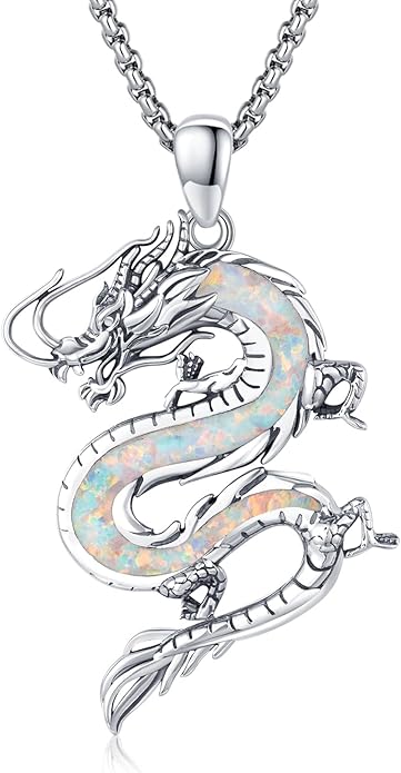 REDSUN 925 Sterling Silver Dragon Pendant Necklace Viking Dragon with Obsidian/Opal Protection Jewelry Gifts for Men Women Her Him Birthday Valentines Day Gifts