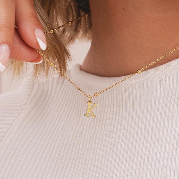 Initial Necklaces for Women Dainty Gold Letter Pendant Necklace 14k Gold Plated A-Z Name Necklaces Cute Charm Choker Necklace Fashion Accessories Non Tarnish Trendy Jewelry Gift