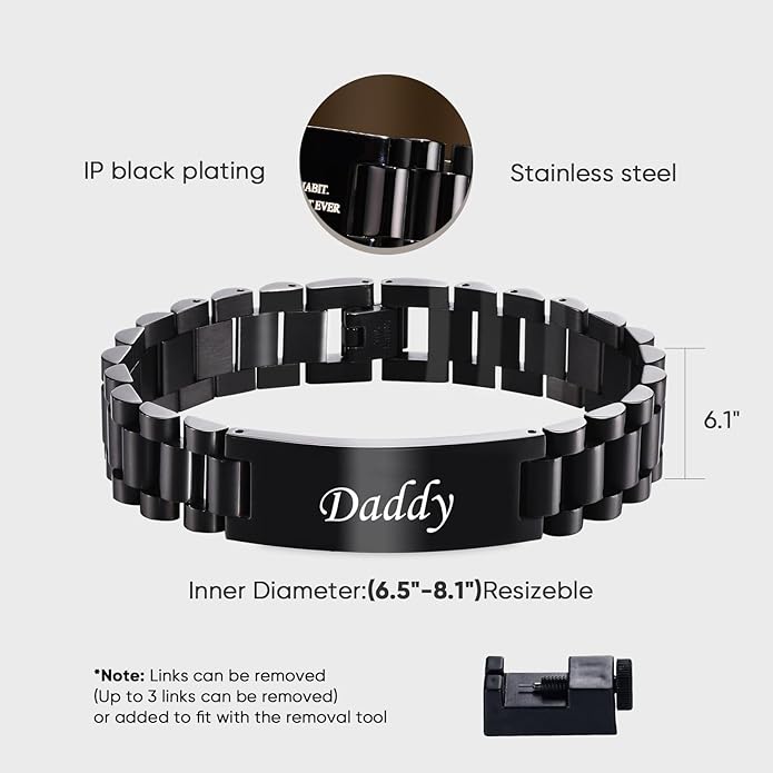 VNOX Masculine Watch Band Stainless Steel Link Bracelet Personalized Jewelry Gift for Men DAD Father Husband Boyfriend