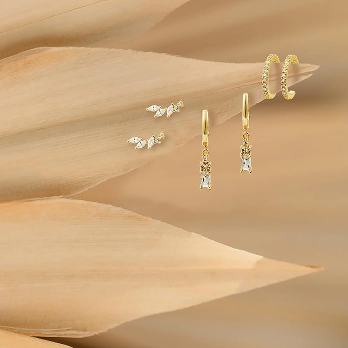 Gold Ear Cuffs Earrings for Women Non Piercing - Clip on Cartilage Earrings Dainty 14K Gold Sterling Silver Plated Cubic Zirconia Huggie Hoop Earring for Women No Tarnish Trendy Jewelry Set