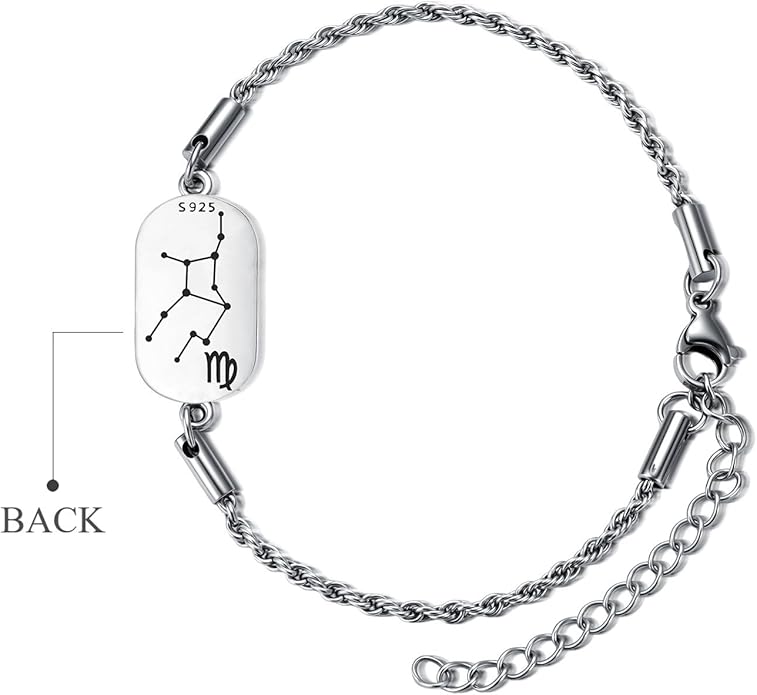 SIMONLY Zodiac Bracelet 925 Sterling Silver Constellation Anklet Horoscope Zodiac Jewelry Christmas Birthday Astrology Gifts for Women Men Unisex