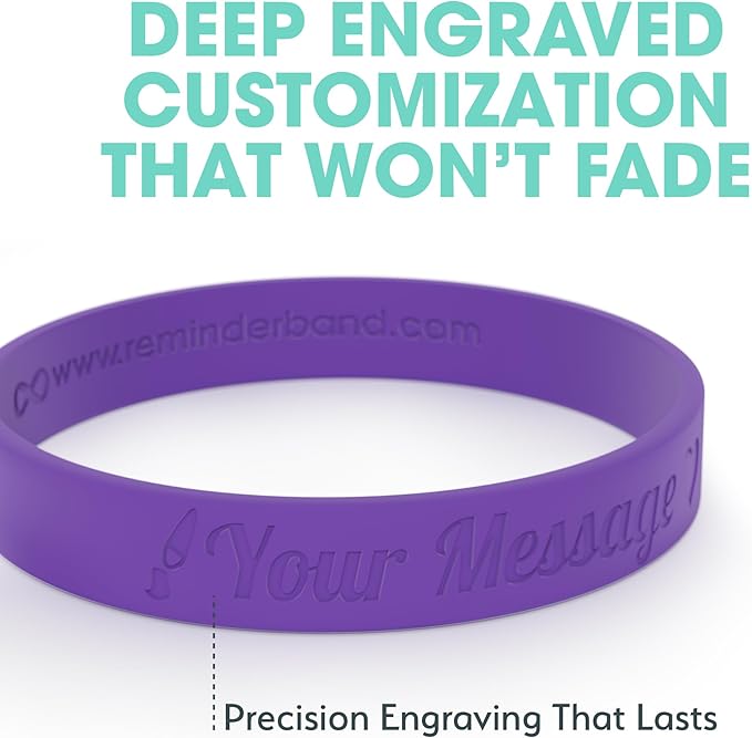 Reminderband Custom Silicone Bracelet – Motivational Wristbands, Bulk Personalized Bands for Events, Awareness, Fundraisers, Gifts – Custom Rubber Bracelets - 1/2" Classic