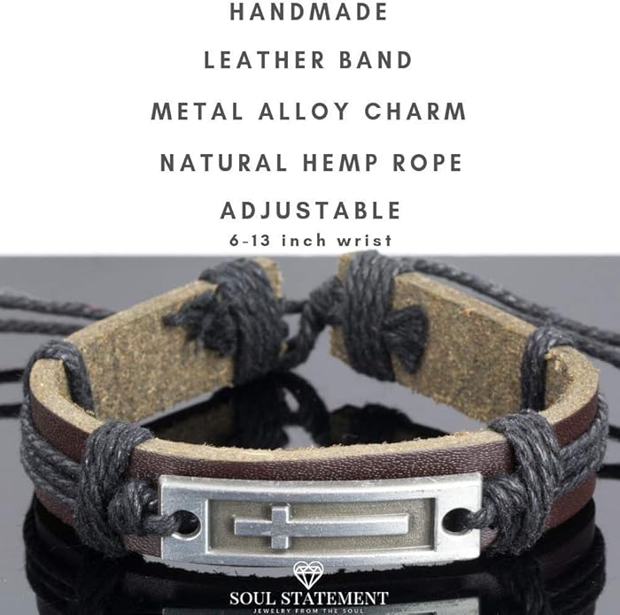 Leather Cross Bracelet for Teens or Men, Cool Christian Gift Ideas for Teenagers for Confirmation, Baptism, Christmas Stocking Stuffers