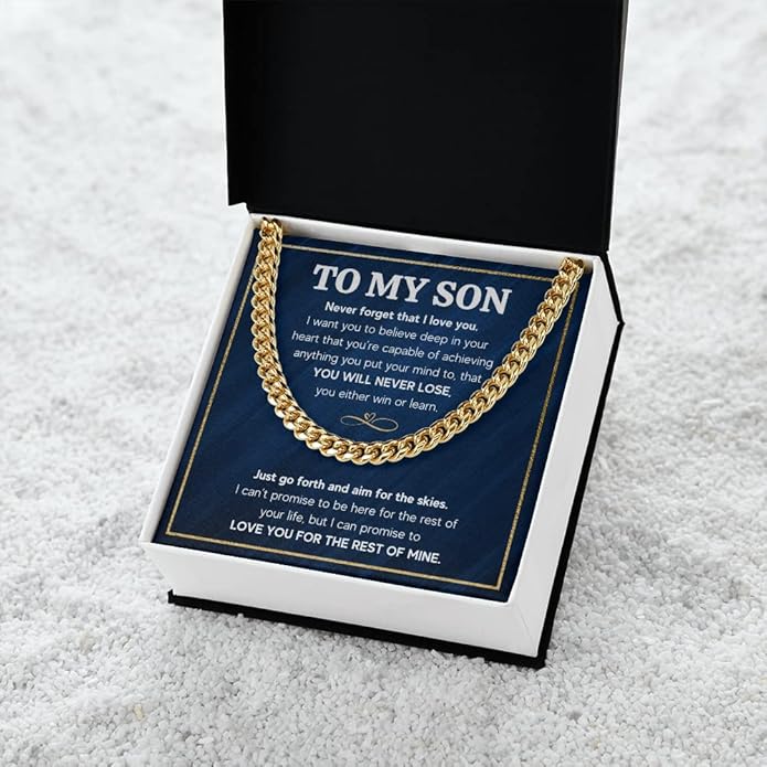 FG Family Gift Mall To My Son From Mom, Son Gifts From Mom and Dad, Mother and Son Necklace, Birthday Gift For My Son Graduation Christmas Cuban Link Chain Necklace Present