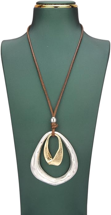 Boho Necklaces for Women Chunky Circle Necklace Layered Boho Circle Leather Choker Necklace Long Vintage Necklaces Bohemian Jewlery Gifts
