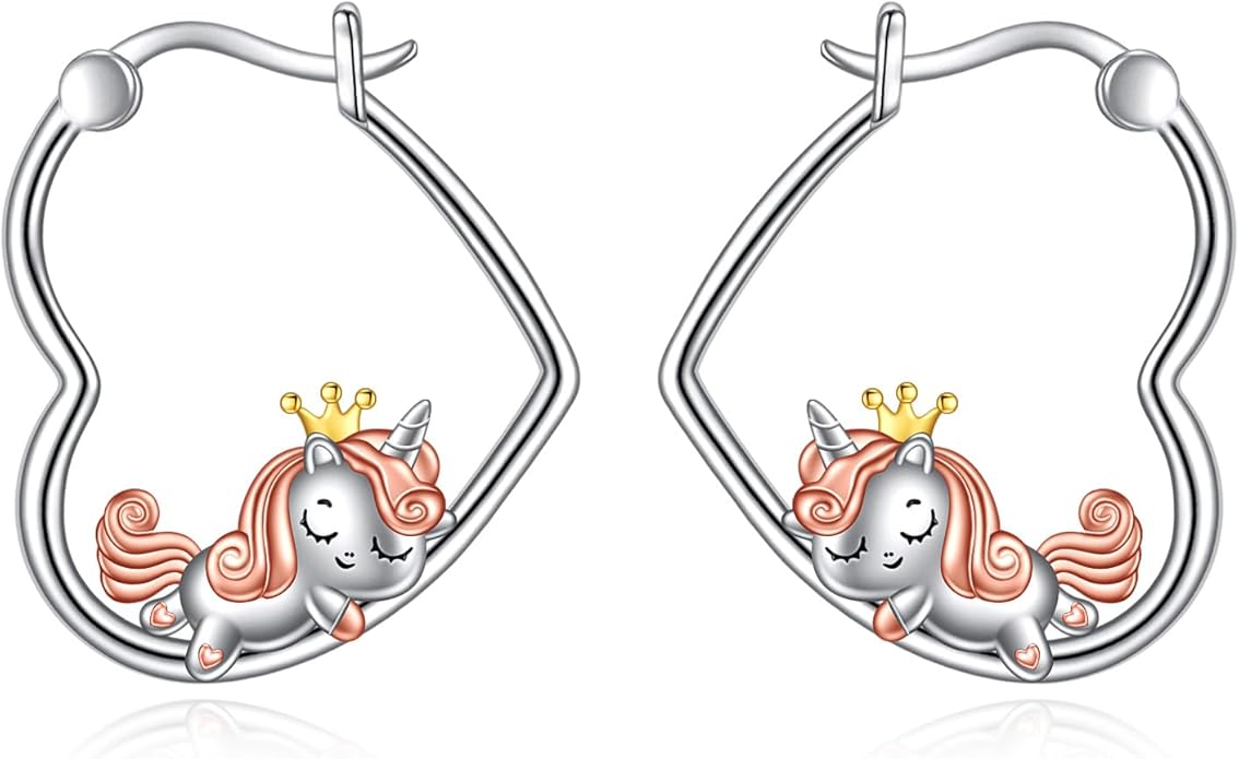 YFN Animal Earrings Sterling Silver Animal Heart Hoop Dangle Earrings Cute Jewelry Gifts for Women