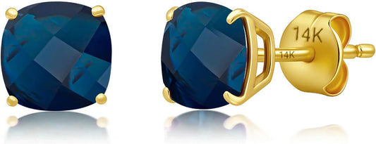 14k Gold 6MM Cushion Cut Stud Gemstone Earrings | Hypoallergenic Solitaire Gemstone Studs with 14K Gold Backs | Lightweight Birthstone Earrings with Gift Box by MAX + STONE