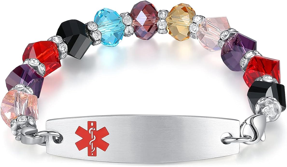 mnmoom 7.5 inch interchangeable Medical id bracelets for Women beads Medical alert bracelets with customize engraving