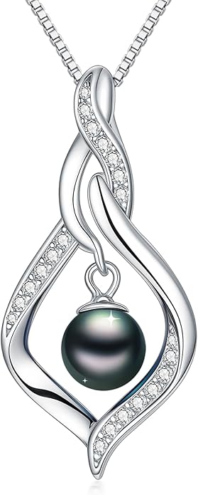 KANNSOAR Tahitian Black Pearl AAAA 18K Gold Plated Sterling Silver Pendant Necklace for Women Wife Mom Girlfriend Valentine Her Jewelry Gift for Anniversary Birthday Christmas