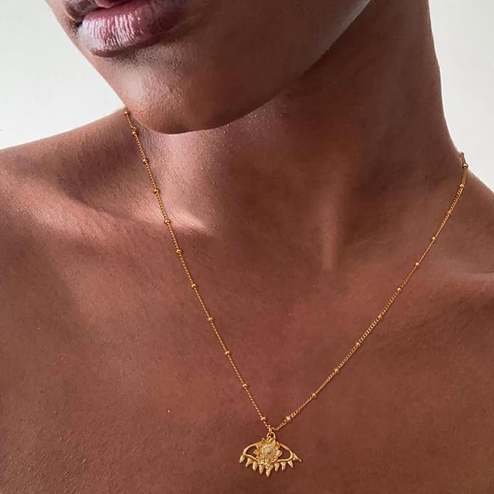 BENEIGE Gold Necklace for Women 14K Gold Plated Evil Eye Necklace Trendy Gold Pendant Necklace Jewelry For Women