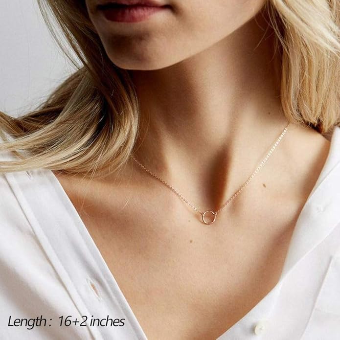 Turandoss Dainty Layered Choker Necklace, Handmade Y Pendant Necklace Multilayer Bar Disc Necklace Adjustable Layering Choker Necklaces for Women