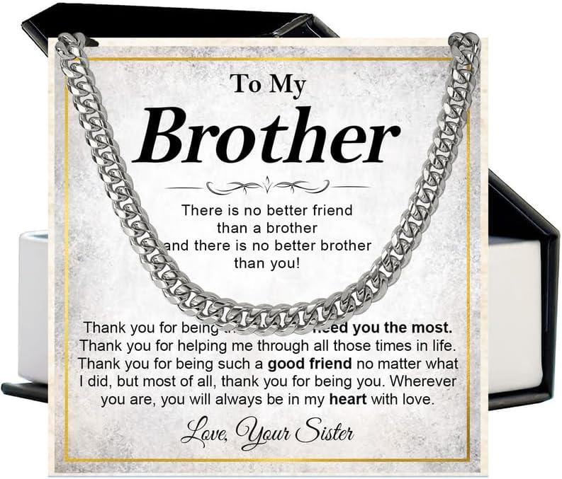 KOLMALK Brother Necklace - Cuban Link Chain Necklace for Men, To My Brother Gift from Sister for Birthday, Anniversary or Christmas