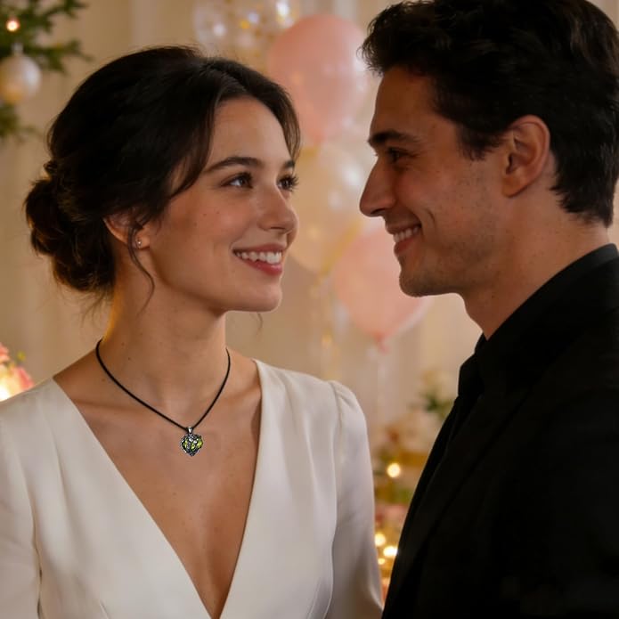 Flpruy 925 Sterling Silver Black Gothic Jewelry Gifts Skeleton Couple Pendant Crystal Birthstone Heart Necklace Punk Romantic Jewelry for Lover Men Women