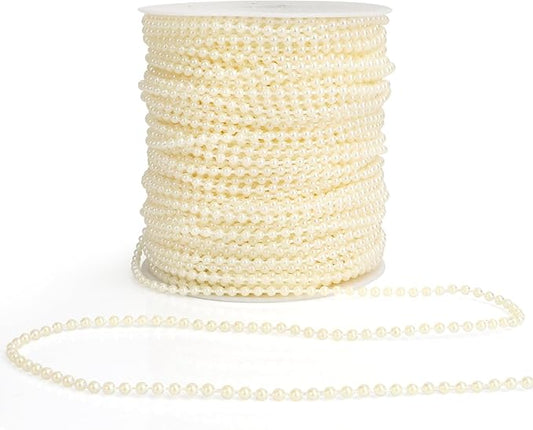 Pearl Beads Garland, 3mm String of Pearls, 164FT Pearl Garland for Christmas Tree, Christmas Faux Pearls Strand Roll for DIY Craft Xmas Wedding Party Supplies Flowers Decoration (Ivory)