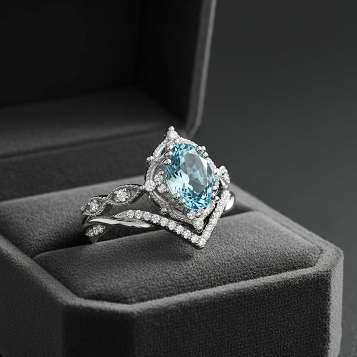Oval Cut Vintage Gemstone Engagement Rings set for Women S925 Sterling Silver/10K/14K/18K Gold Birthstone Promise Anniversary Bridal Set Ring for her