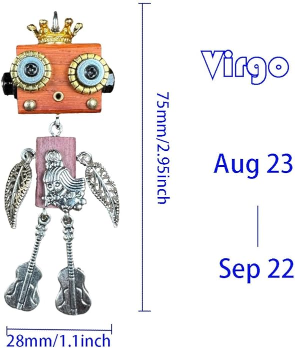 Steampunk Wooden Robot Pendant Necklace， Handmade Punk Style Pendant Zodiac Necklace for Men Women，Creative Birthday Gift