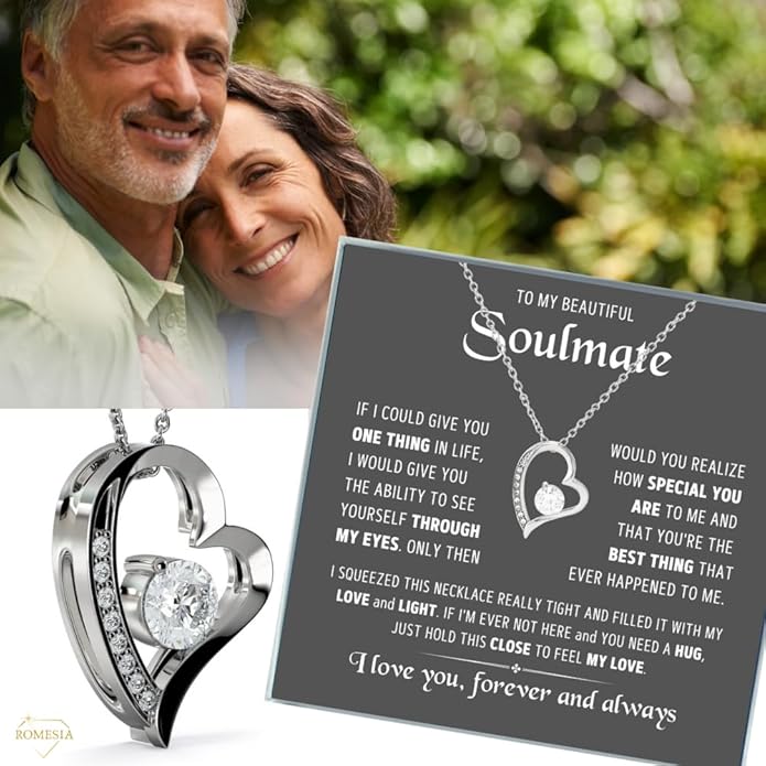 To My Soulmate Necklace For Women, Soul Mate Jewelry for Women, Future Wife Gifts, To My Wife Necklace from Husband, Gifts for Girlfriend, Pendant With Message Card