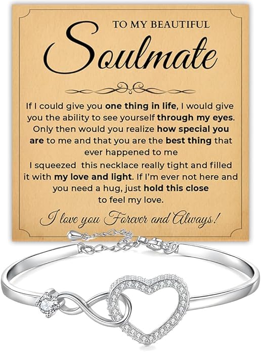 To My Soulmate Bracelet, Soulmate Bracelet For Women, Soulmate's Jewelry Gift From Boyfriend Husband Friend With Message Card And Box Meaning, Valentine Gifts For Her, Birthday Christmas Gifts