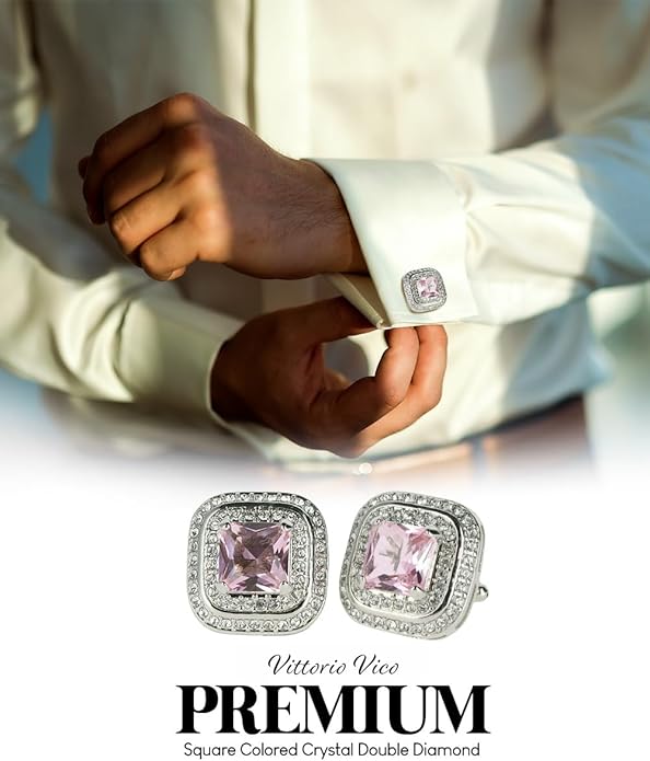 Vittorio Vico Square Colored Crystal Double Diamond Set Cufflinks