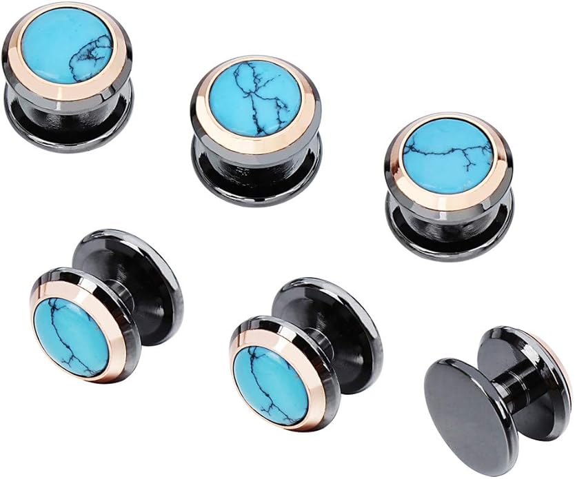 HAWSON Cufflinks and Studs for Men-Fashion Men Vintage Enamel Carbon Fiber Tuxedo Shirt Cufflinks and Studs Set for Regular Wedding Business Accessories