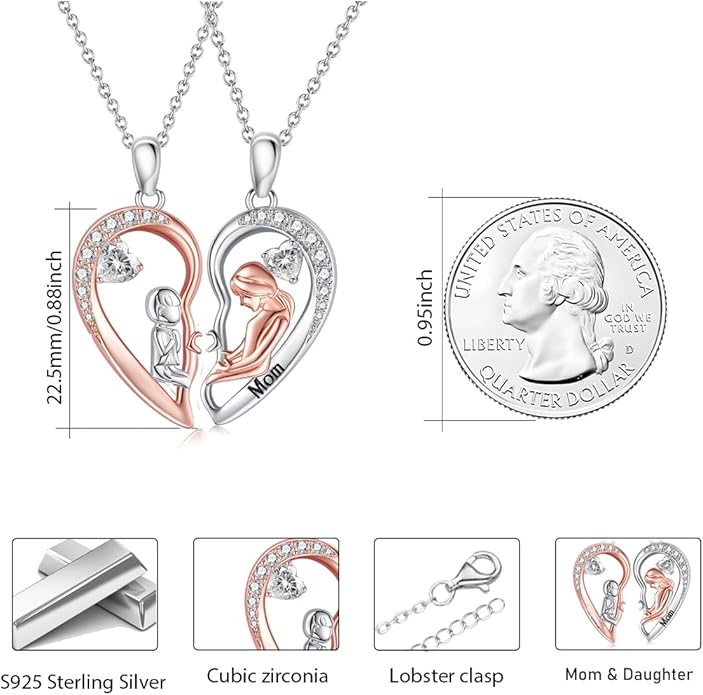 S925 Heart Necklace for Mom Wife Women S925 Sterling Silver Pendant Necklace Jewelry Gift for Mother's Day Birthday Christmas Wedding Thanksgiving Day Gift
