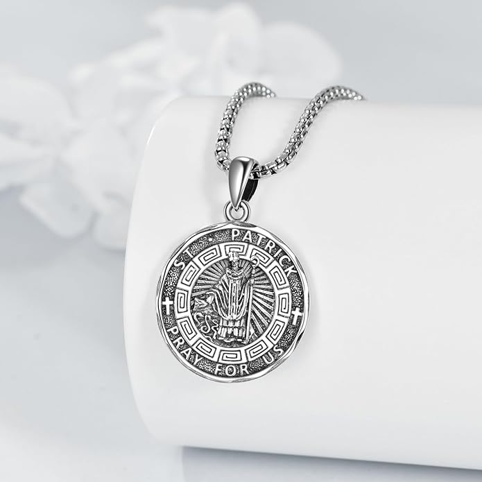 YFN Patron Saint Necklace Sterling Silver Amulet Medal Pendant Religious Protector Jewelry Gifts for Women Men