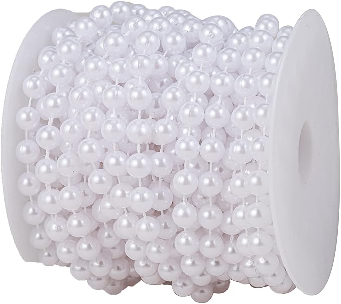 YoungJewl 8mm Crafts Faux Pearl Beads Garland Pearl Bead Roll Strand of Pearls to Decorate Floral Centerpieces Wedding Party Favor Christmas Tree(33 Feet White)