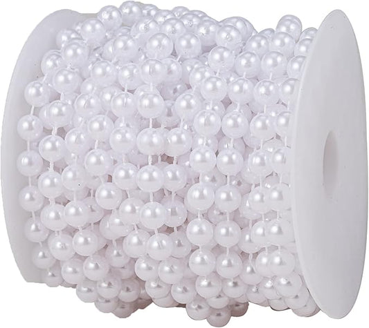 YoungJewl 8mm Crafts Faux Pearl Beads Garland Pearl Bead Roll Strand of Pearls to Decorate Floral Centerpieces Wedding Party Favor Christmas Tree(33 Feet White)