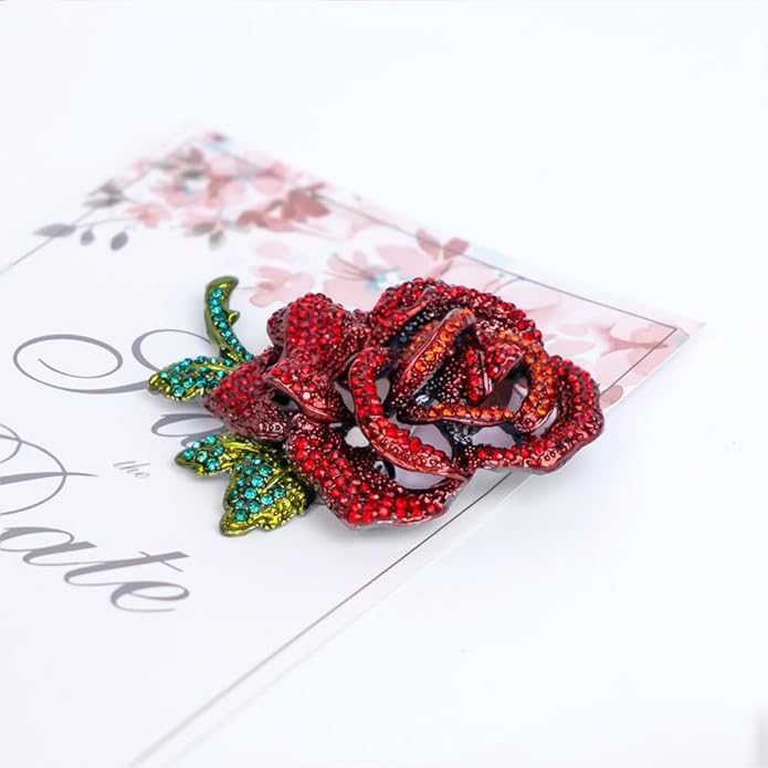 Elegant Rhinestone Rose Flower Brooch for Women Men Vintage Crystal Floral Lapel Pins Elegant Dress Boutonniere Corsage for Hat Bag Suit Tie Gift Wedding Holiday Accessories Jewelry