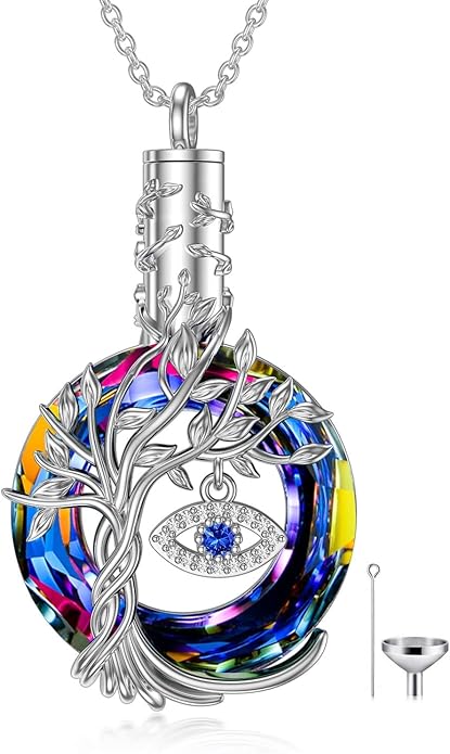 TOUPOP Evil Eye Necklace 925 Sterling Silver Tree of Life Circle Crystal Pendant Necklace Protection Jewelry Amulet Christmas Gifts for Women Her