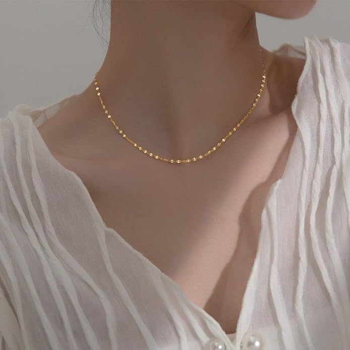 14K Gold Necklace for Women, Womens Dainty Chain Necklace Plated Shining Dots Satellite Choker Box Chain, Women Layering Necklaces