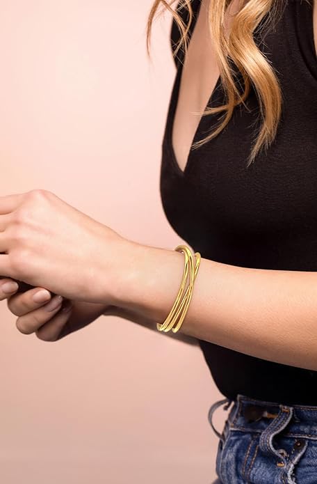 Gold Cuff Bracelet for Women Chunky Multi-layer Cross Wire Open Bracelet Hollow Wide Cuff Bracelets Adjustable Gold Open Cuff Bangle Bracelet