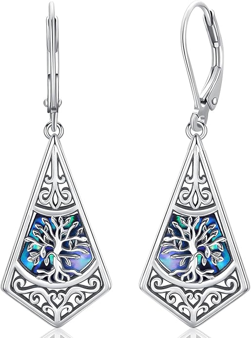Tree of life Dangle Earrings Sterling Silver Moonstone/Turquoise/Malachite Earrings for Women Filigree Leverback Earrings Jewelry Gifts