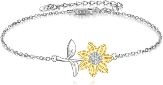 Mustard Seed Cross/Paw Print/Butterfly/Sunflower/Compass/Moss Agate Bracelet for Women 925 Sterling Silver Graduation Link Bracelet Jewelry for Women