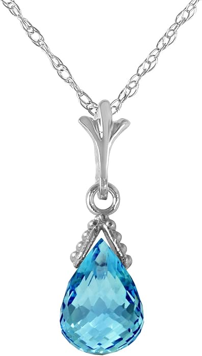 Galaxy Gold GG 14k Solid Gold Jewelry Set: Natural Briolette Blue Topaz Pendant Necklace and Dangle Earrings