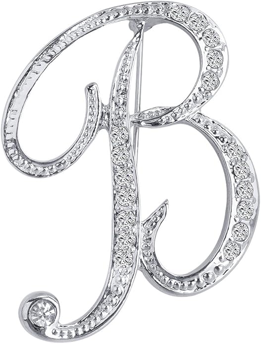 LiaSun A-Z 26 Letters Pins Brooches Silver Plated Metal Broaches Pins-Clear Crystal Initial Breastpin