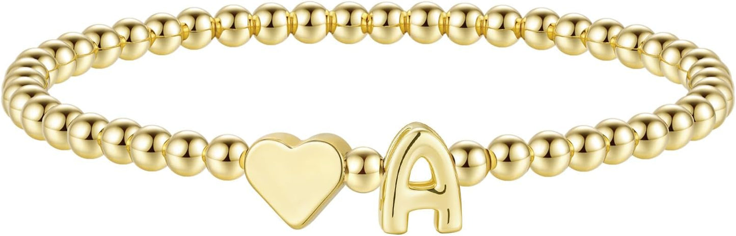 M MOOHAM Stocking Stuffers for Teen Girls Women - Dainty Gold Initial Beaded Bracelets for Women Trendy, Charm Letter A-Z Personalized Bracelet Jewelry Kids Christmas Gifts