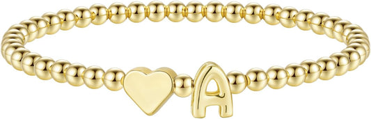 M MOOHAM Stocking Stuffers for Teen Girls Women - Dainty Gold Initial Beaded Bracelets for Women Trendy, Charm Letter A-Z Personalized Bracelet Jewelry Kids Christmas Gifts