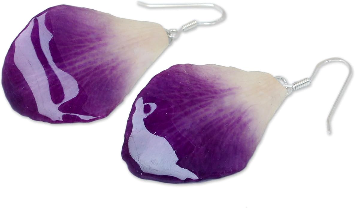 NOVICA Artisan Crafted .925 Sterling Silver Natural Orchid Petal Dangle Earrings | No Gemstone | Floral Flower Resin Leaf | Hypoallergenic Jewelry | French Wire Hook | Lead & Nickel Free | Thailand'