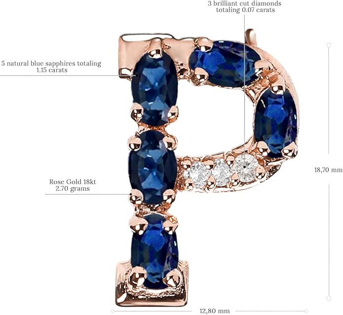 Albert Hern Blue Sapphire Initial Necklace With Diamonds & 18K Gold Chain | Irresistible Letter Pendants Jewelry | Perfect Valentine’s Day, Anniversary & Birthday Gift