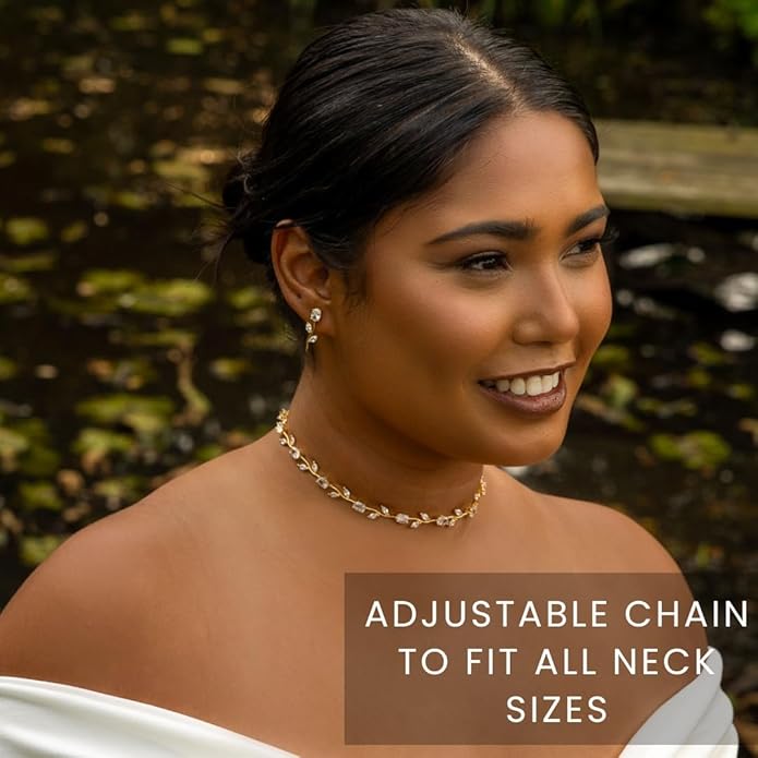 Nikita By Niki 18K Leaf Choker Necklace – Elegant Bridal Choker for Weddings, Formal Choker Necklace for Women, Dainty Wedding Jewelry Gift