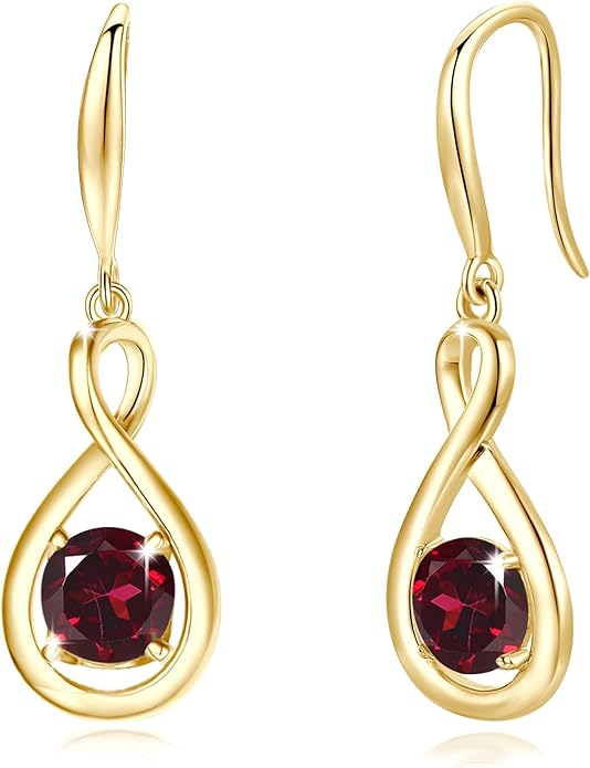 FANCIME Dangle Drop Earrings 925 Sterling Silver Dainty Infinity Round Gemstone Birthstone Jewelry Birthday Gifts for Her Women