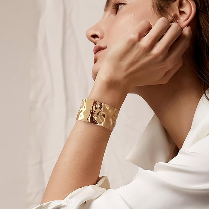 Gold Cuff Bracelet for Women Chunky Multi-layer Cross Wire Open Bracelet Hollow Wide Cuff Bracelets Adjustable Gold Open Cuff Bangle Bracelet