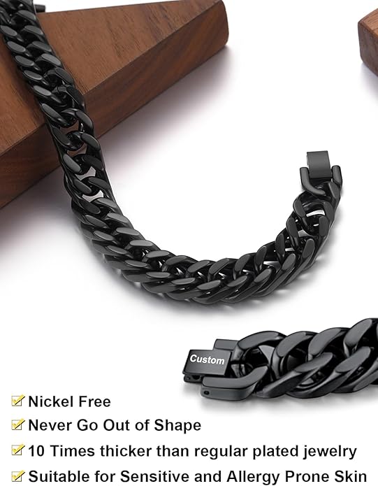 ChainsHouse Stainless Steel Cuban Link Bracelet, 8mm/12mm/17mm Width, 7.5"/8.3"/9", 18K Gold Plated Chain Wrist Bracelets for Men Women, Send Gift Box