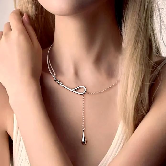 Chain Cuff Choker Necklaces for Women Silver Lariat Y Shaped Necklace Teardrop Slide Jewelry Gifts