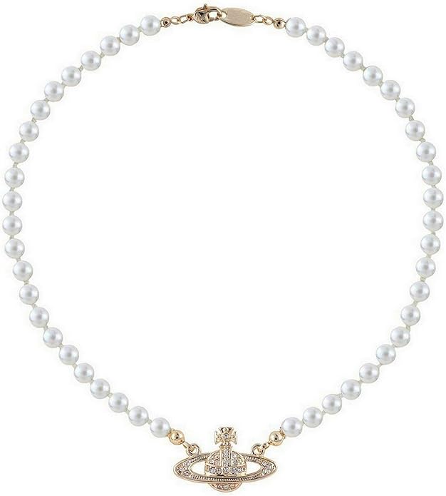 FENLDY Rhinestone Faux Planet Saturn Pearl Necklace for Women Jewelry, Fake Pearl Collar Pendant a Necklace Men with Charm for Girls Y2k Jewelry Ladies' Wedding Pearl Bead Chain Crystal Choker