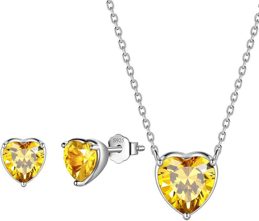 Aurora Tears 925 Sterling Silver 12 Birthstone Hearts Jewelry Women Crystal Wedding/Engagement/Bridal Heart Necklace/Earring/Ring/Bracelet Sets Jewellery