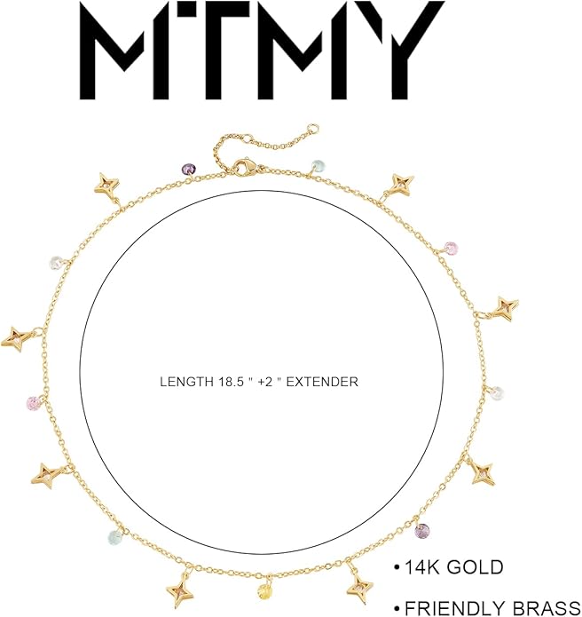 MTMY Beaded Necklaces for Women 14K Gold Plated Dainty Colorful Green/Rose Beaded Pearl Choker Necklace Delicate Boho Choker Necklace Jewelry Gift