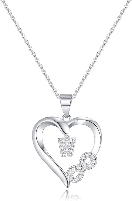 Valentine's Day Gifts for Women - Heart Initial Sterling Silver Necklace with Cubic Zirconia Heart Pendant, Elegant Jewelry Gift for Mom Wife Girlfriend, Perfect Birthday Present in Gift Box