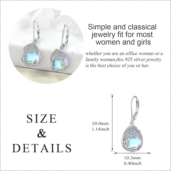 Moonstone Filigree Drop Dangle Teardrop Earrings 925 Sterling Silver Moonstone Leverback Earrings for Women Jewelry Gifts